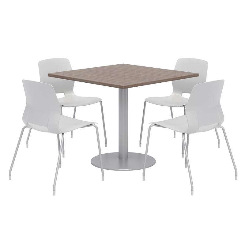 Olio Designs Square 42in Lola Dining Set - Teak Table - Gray Chairs