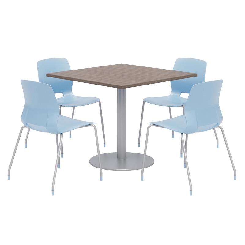 Olio Designs Square 42in Lola Dining Set - Teak Table - Sky Blue Chairs