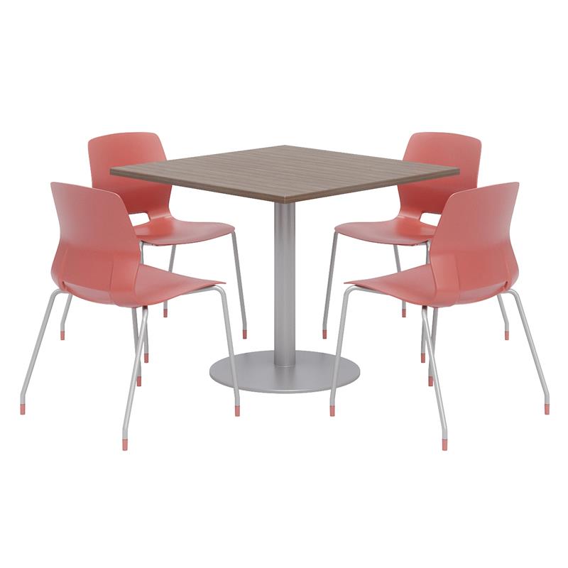Olio Designs Square 42in Lola Dining Set - Teak Table - Coral Chairs