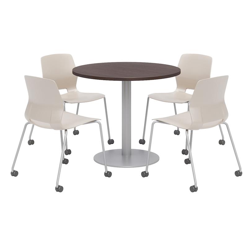 Olio Designs Espresso Round 36in Lola Dining Set - Moon Caster Chairs
