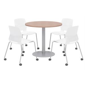 Olio Designs Cherry Round 36in Lola Dining Set - White Caster Chairs