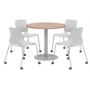 Olio Designs Cherry Round 36in Lola Dining Set - Gray Caster Chairs