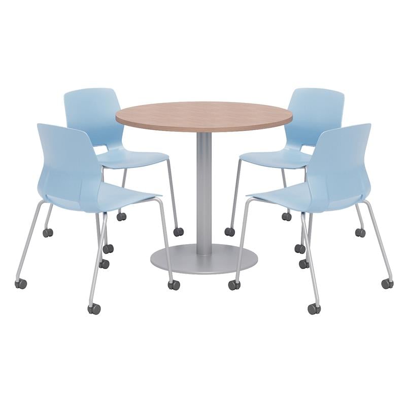 Olio Designs Cherry Round 36in Lola Dining Set - Blue Caster Chairs