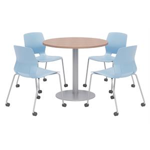 Olio Designs Cherry Round 36in Lola Dining Set - Blue Caster Chairs