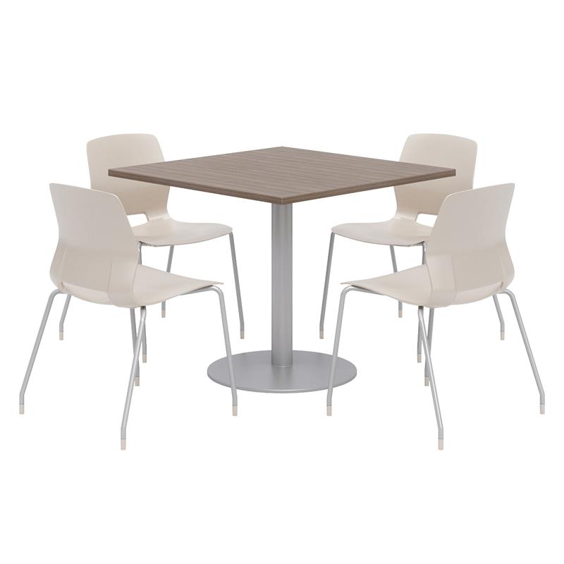 Olio Designs Square 42in Lola Dining Set - Teak Table - Moonbeam Chairs