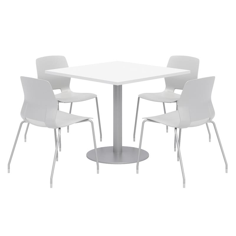 Olio Designs Square 42in Lola Dining Set - White Table - Gray Chairs