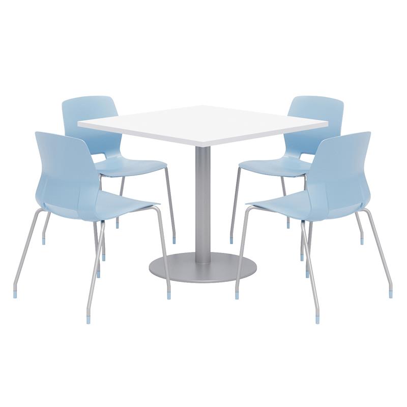 Olio Designs Square 42in Lola Dining Set - White Table - Sky Blue Chairs