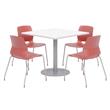 Olio Designs Square 42in Lola Dining Set - White Table - Coral Chairs