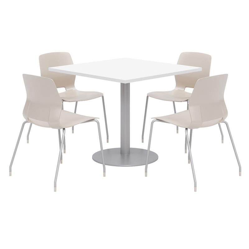 Olio Designs Square 42in Lola Dining Set - White Table - Moonbeam Chairs