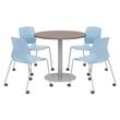 Olio Designs Teak Round 36in Lola Dining Set - Sky Blue Caster Chairs