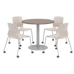 Olio Designs Teak Round 36in Lola Dining Set - Moonbeam Caster Chairs