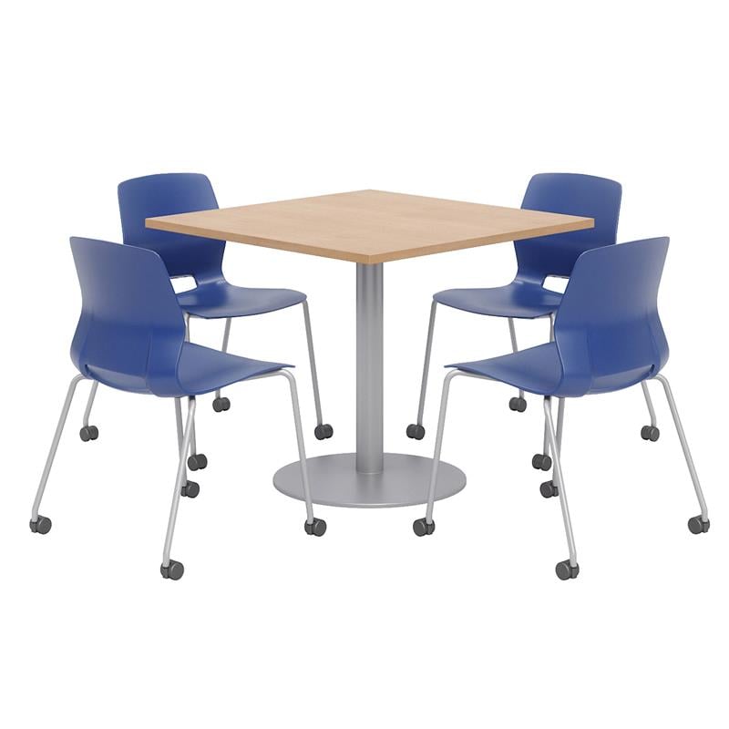 Olio Designs Maple Square 36in Lola Dining Set - Navy Caster Chairs