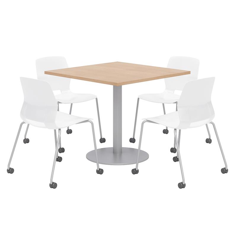 Olio Designs Maple Square 36in Lola Dining Set - White Caster Chairs