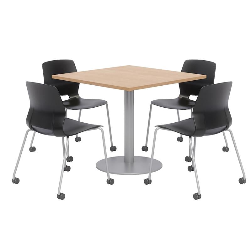 Olio Designs Maple Square 36in Lola Dining Set - Black Caster Chairs