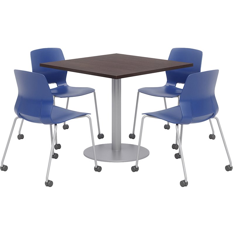 Olio Designs Espresso Square 36in Lola Dining Set - Navy Caster Chairs