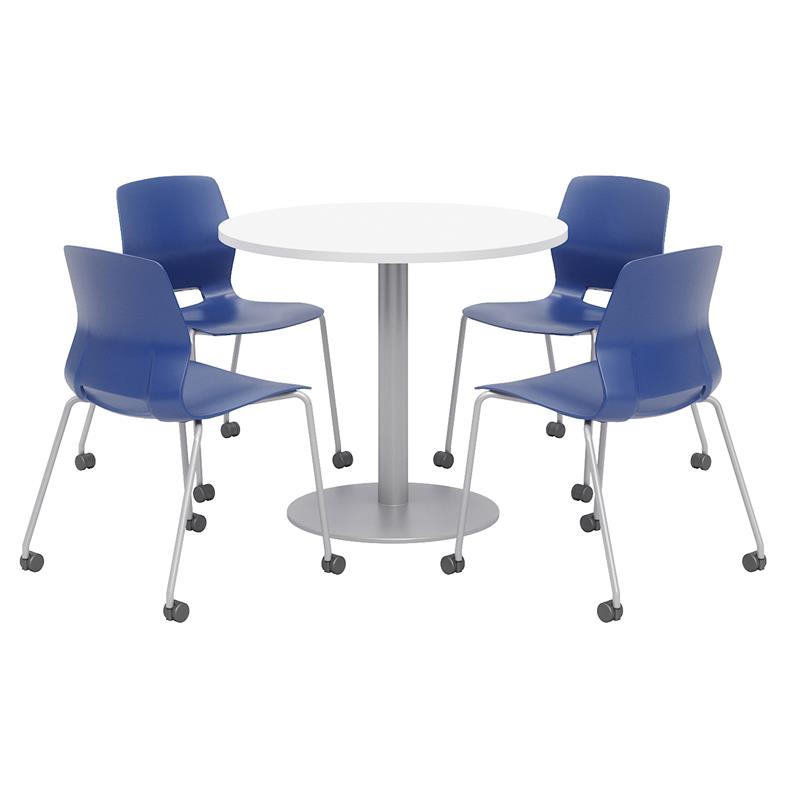 Olio Designs White Round 36in Lola Dining Set - Navy Caster Chairs