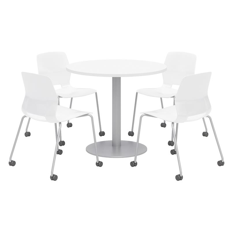 Olio Designs White Round 36in Lola Dining Set - White Caster Chairs