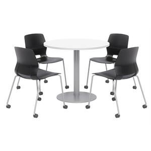 Olio Designs White Round 36in Lola Dining Set - Black Caster Chairs