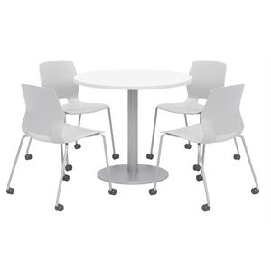 Olio Designs White Round 36in Lola Dining Set - Gray Caster Chairs