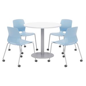 Olio Designs White Round 36in Lola Dining Set - Sky Blue Caster Chairs