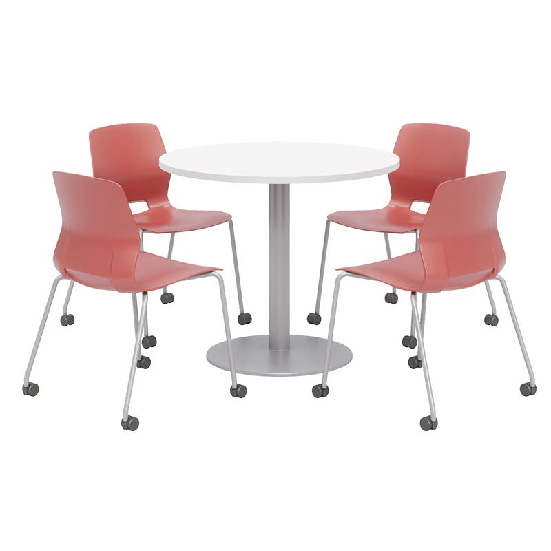 Olio Designs White Round 36in Lola Dining Set - Coral Caster Chairs