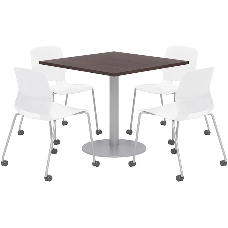 Olio Designs Espresso Square 36in Lola Dining Set - White Caster Chairs