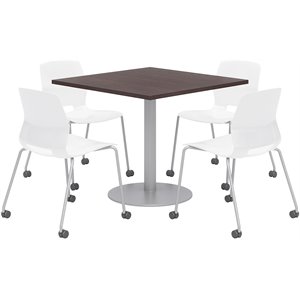 Olio Designs Espresso Square 36in Lola Dining Set - White Caster Chairs
