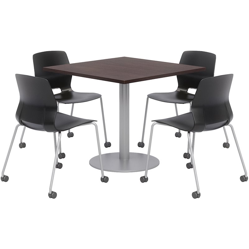 Olio Designs Espresso Square 36in Lola Dining Set - Black Caster Chairs