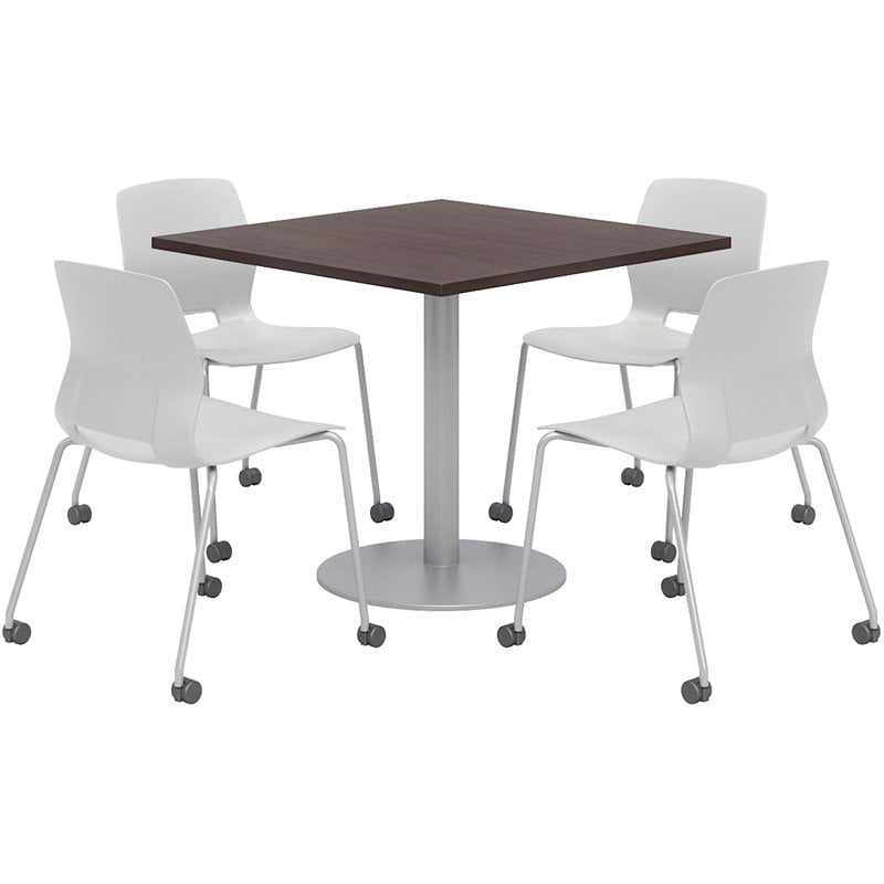 Olio Designs Espresso Square 36in Lola Dining Set - Gray Caster Chairs