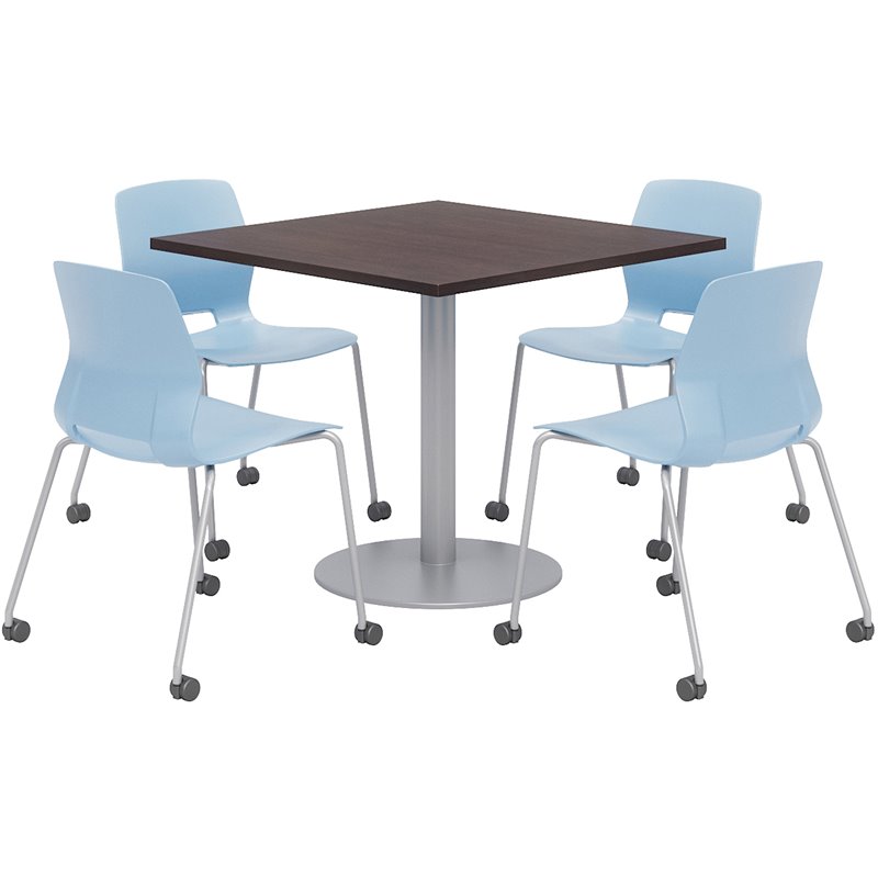 Olio Designs Espresso Square 36in Lola Dining Set - Blue Caster Chairs