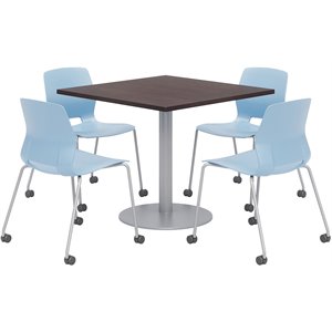 Olio Designs Espresso Square 36in Lola Dining Set - Blue Caster Chairs