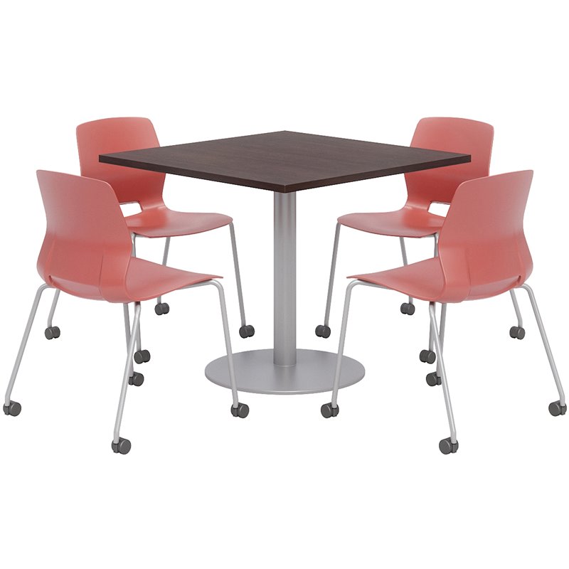 Olio Designs Espresso Square 36in Lola Dining Set - Coral Caster Chairs