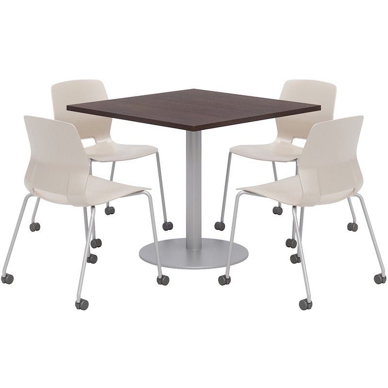 Olio Designs Espresso Square 36in Lola Dining Set - Moon Caster Chairs