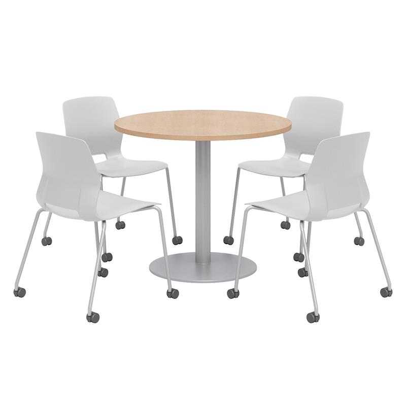 Olio Designs Maple Round 42in Lola Dining Set - Gray Caster Chairs