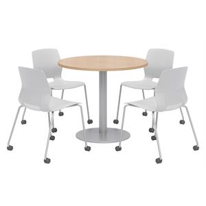 Olio Designs Maple Round 42in Lola Dining Set - Gray Caster Chairs