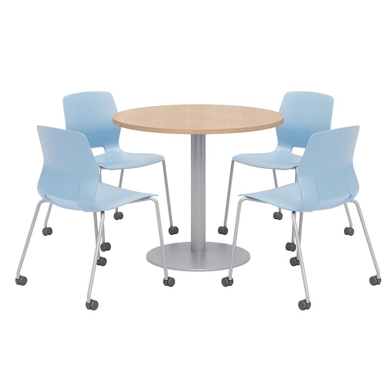 Olio Designs Maple Round 42in Lola Dining Set - Sky Blue Caster Chairs