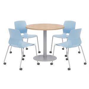 Olio Designs Maple Round 42in Lola Dining Set - Sky Blue Caster Chairs