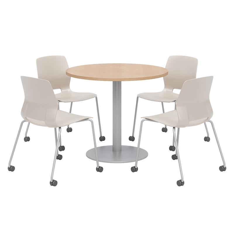Olio Designs Maple Round 42in Lola Dining Set - Moonbeam Caster Chairs
