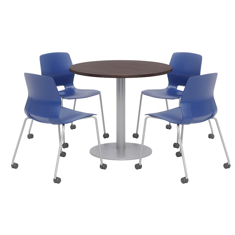 Olio Designs Espresso Round 42in Lola Dining Set - Navy Caster Chairs