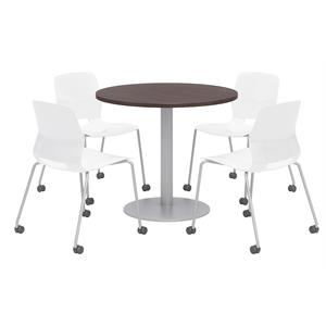 Olio Designs Espresso Round 42in Lola Dining Set - White Caster Chairs