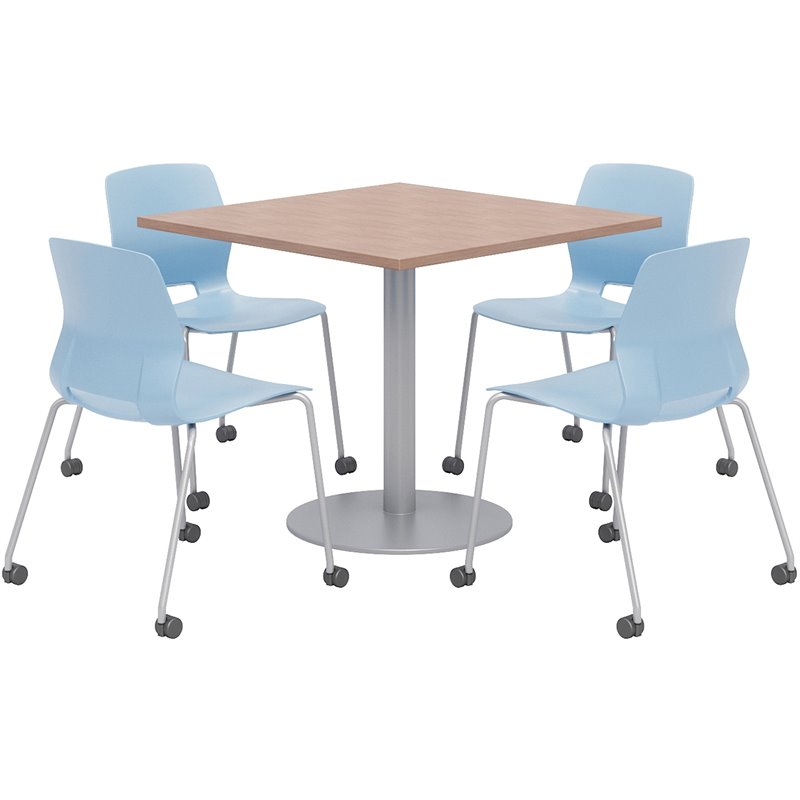 Olio Designs Cherry Square 36in Lola Dining Set - Blue Caster Chairs