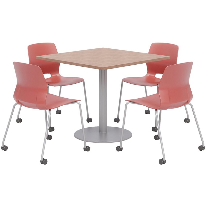 Olio Designs Cherry Square 36in Lola Dining Set - Coral Caster Chairs