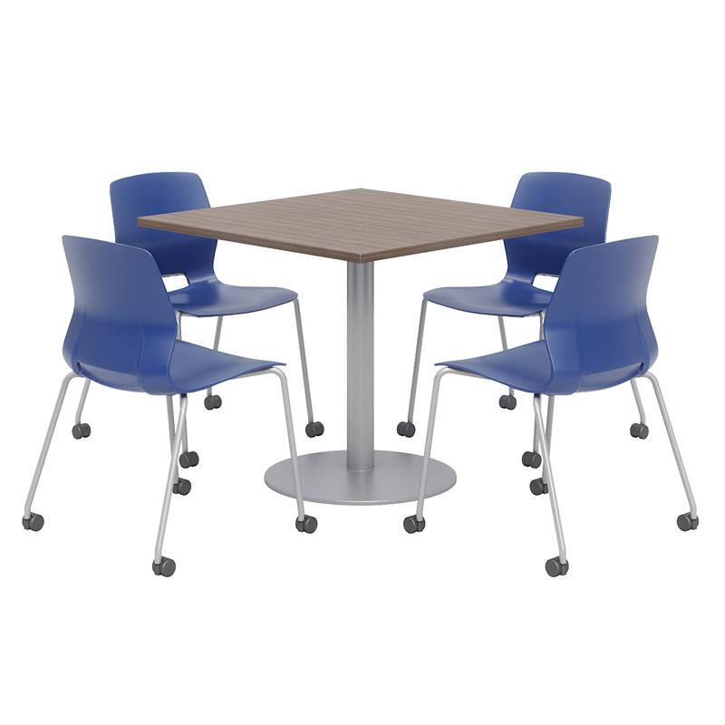 Olio Designs Teak Square 36in Lola Dining Set - Navy Caster Chairs