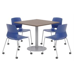 Olio Designs Teak Square 36in Lola Dining Set - Navy Caster Chairs