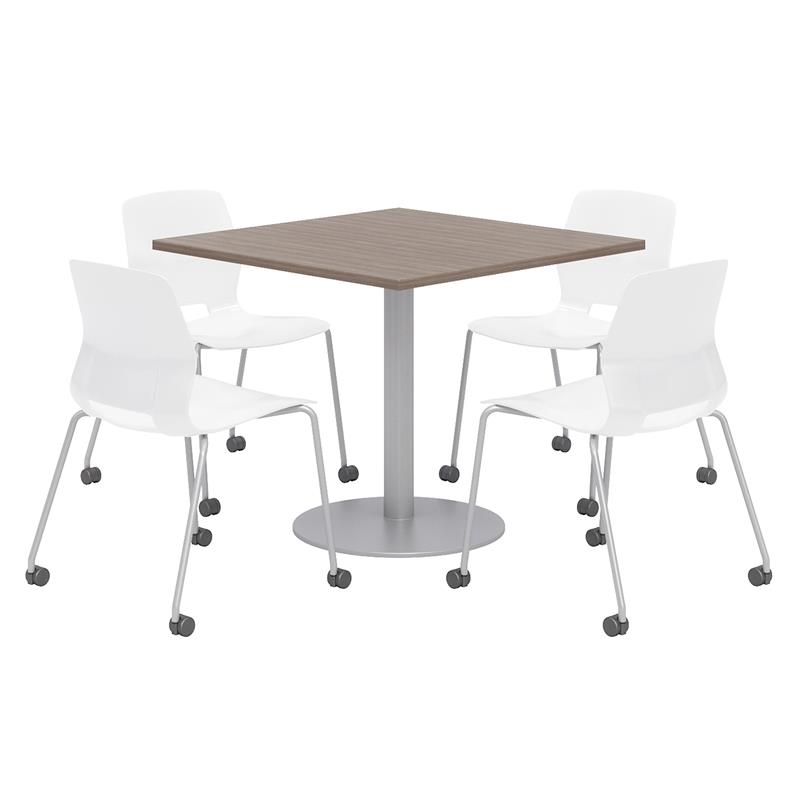 Olio Designs Teak Square 36in Lola Dining Set -  White Caster Chairs