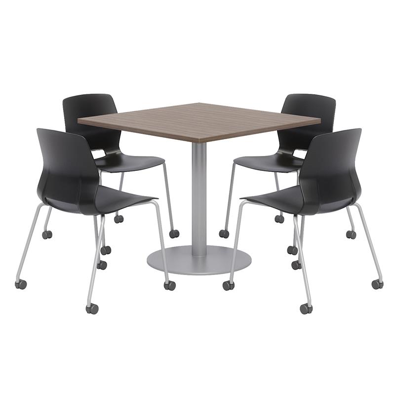 Olio Designs Teak Square 36in Lola Dining Set - Black Caster Chairs