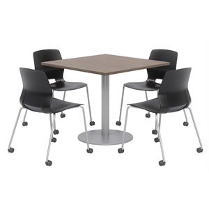 Olio Designs Teak Square 36in Lola Dining Set - Black Caster Chairs
