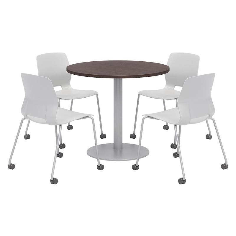 Olio Designs Espresso Round 42in Lola Dining Set - Gray Caster Chairs