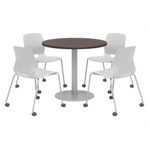 Olio Designs Espresso Round 42in Lola Dining Set - Gray Caster Chairs