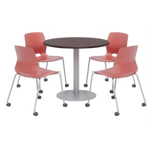 Olio Designs Espresso Round 42in Lola Dining Set - Coral Caster Chairs